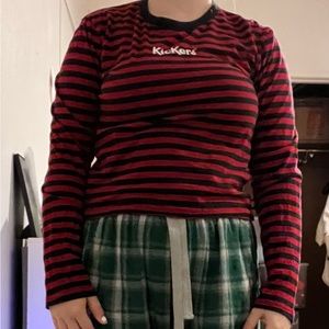 Kickers Black and Red Grunge Striped Shirt Size S